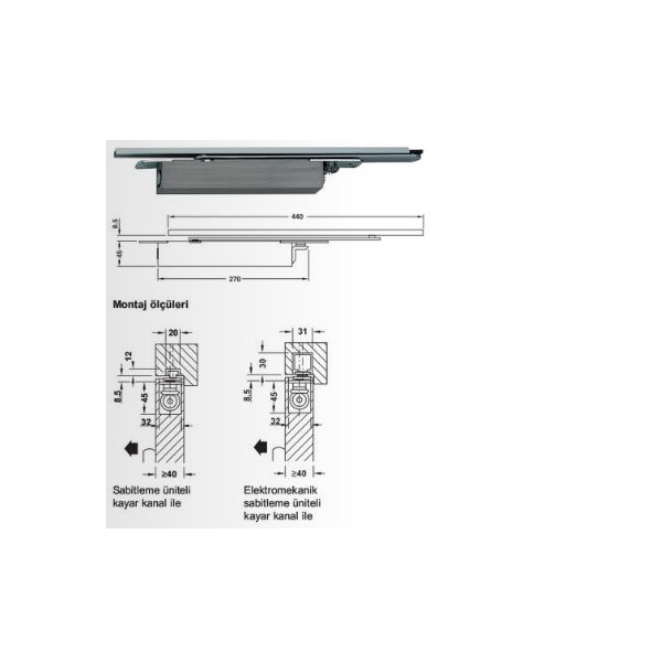 Hafele EN3-6 Boxer Gizli Kapı Kapatıcı, Gümüş Renk