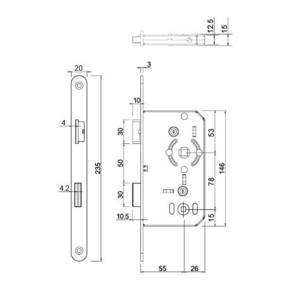 Hafele Gömme kilit WC gümüş renkli sağ 55/18mm